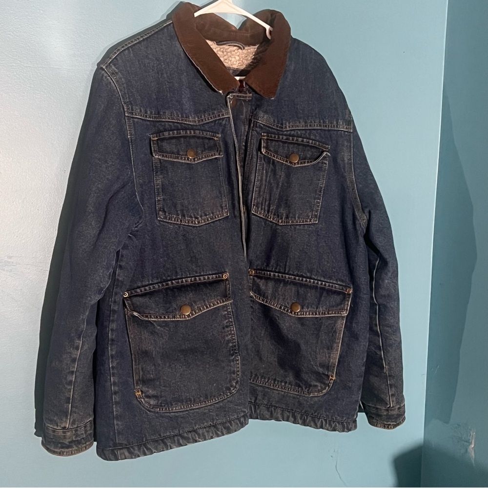 Vtg Wrangler Hero Heavy Blue Denim Sherpa Lined Barn Chore Coat Trucker Size XL